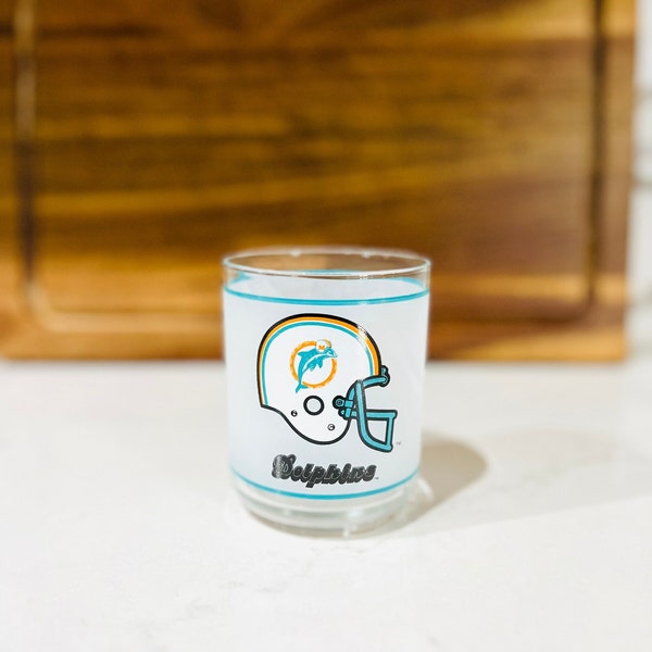 Vintage Miami Dolphins Libbey Glass Rocks Glass Mobil Gas Station Promo