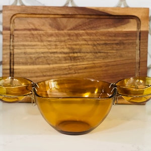 Free Shipping Vintage Vereco France MCM Amber Chip and Dip Bowls Set