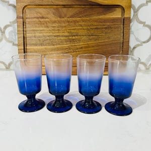 Libbey Glass Ombré Cobalt Blue Goblet Juice Cocktail Glasses Set of 4