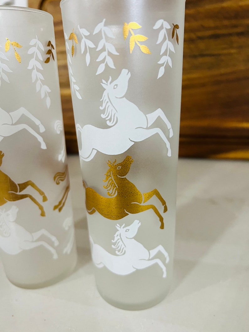 Vintage Libbey Tom Collins Glasses Frosted Cavalcade Gold Etsy