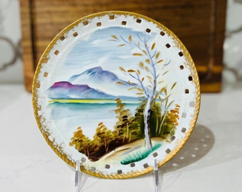 Vintage Norleans Japan Hand-Painted Mountain Scene Decorative China Plate 8”