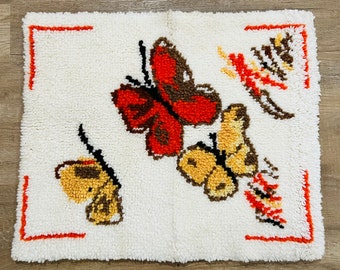 Vintage Butterfly Latch Hook Rug Accent Rug