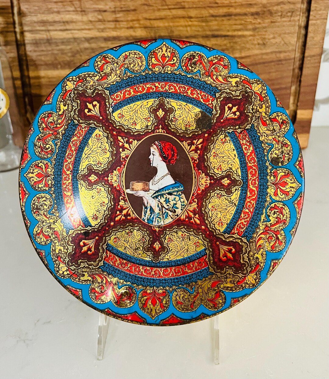 Vintage Hostess Fruit Cake Continental Baking Co Round Sewing Tin