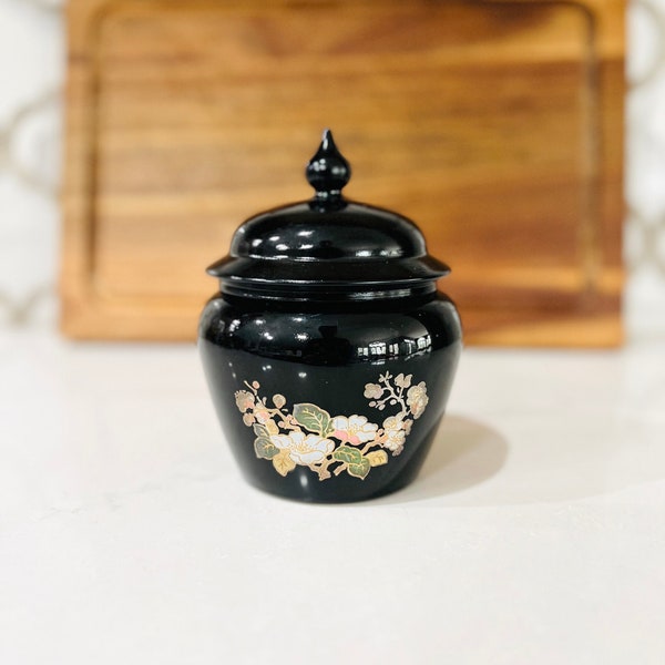 Vintage Avon Black Amethyst Lotus Jardiniere | Ginger Jar | Vanity Jar