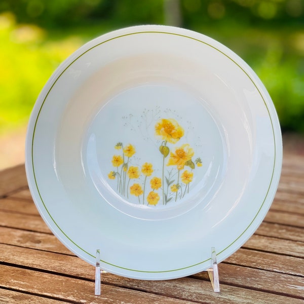 Vintage Arcopal France Pyrex Corelle Soup Serving Bowl Yellow Floral Milk Glass