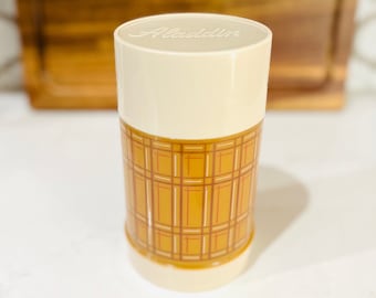 Vintage 1960s Aladdin Thermos: Butterscotch Plaid, Pint Size