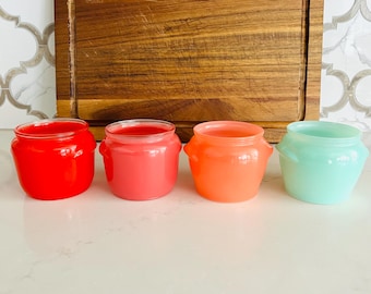 グラスベイク　ハニーポット Glasbake Walkers Honey Vintage Pair / Set of 2 GREEN Walker's Honey Whip Glass Jars WITH