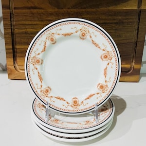 Vintage Walker China Bread Dessert Side Plates 7.25” Orange and Black Restaurant Ware Set of 4