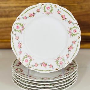 Antique Carl Tielsch Altwasser CT Germany Pink Floral Porcelain Salad Plates 7.75” Set of 6