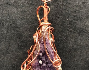 Copper wrapped Amethyst pendant
