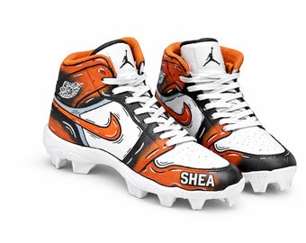 Chuteiras de beisebol de softball pintadas à mão com desenhos animados – nome e número personalizados