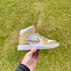 Custom Hand-Painted Gold Jordan 1 Mids: Unique Sneakers