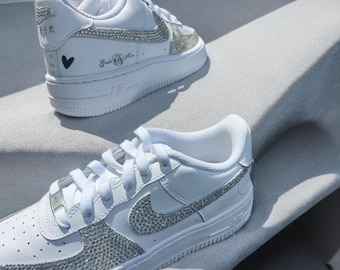 Sapatos de casamento personalizados | Air Force 1 com cristais Swarovski | Tênis com brilho para noivas | Tênis personalizados para noivas