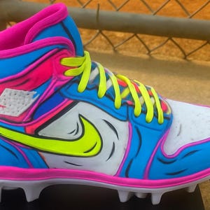 Custom Painted Cleats – Handcrafted Athletic Footwear, Unique Sports Gift, Retro-Inspired Design