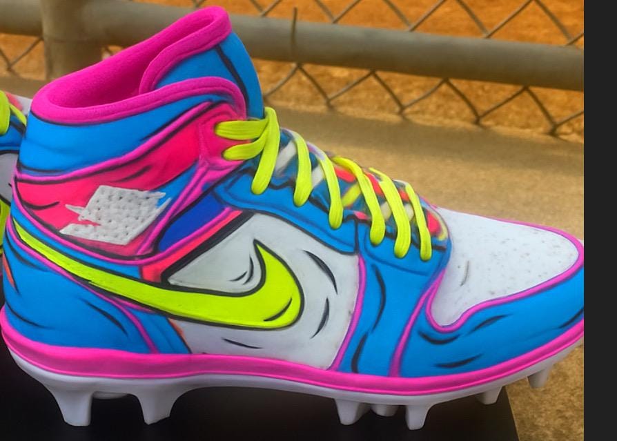 Custom Painted Cleats – Handcrafted Athletic Footwear, Unique Sports Gift, Retro-Inspired Design