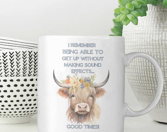 Taza divertida de la vaca Hinsdale: «Recuerdo cuando podía levantarme sin efectos secundarios».