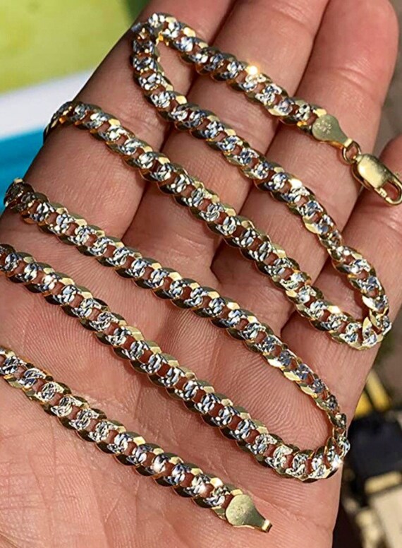 Mens Flat Cuban Chain Two Tone Diamond Cut 14k Gold Vermeil Best