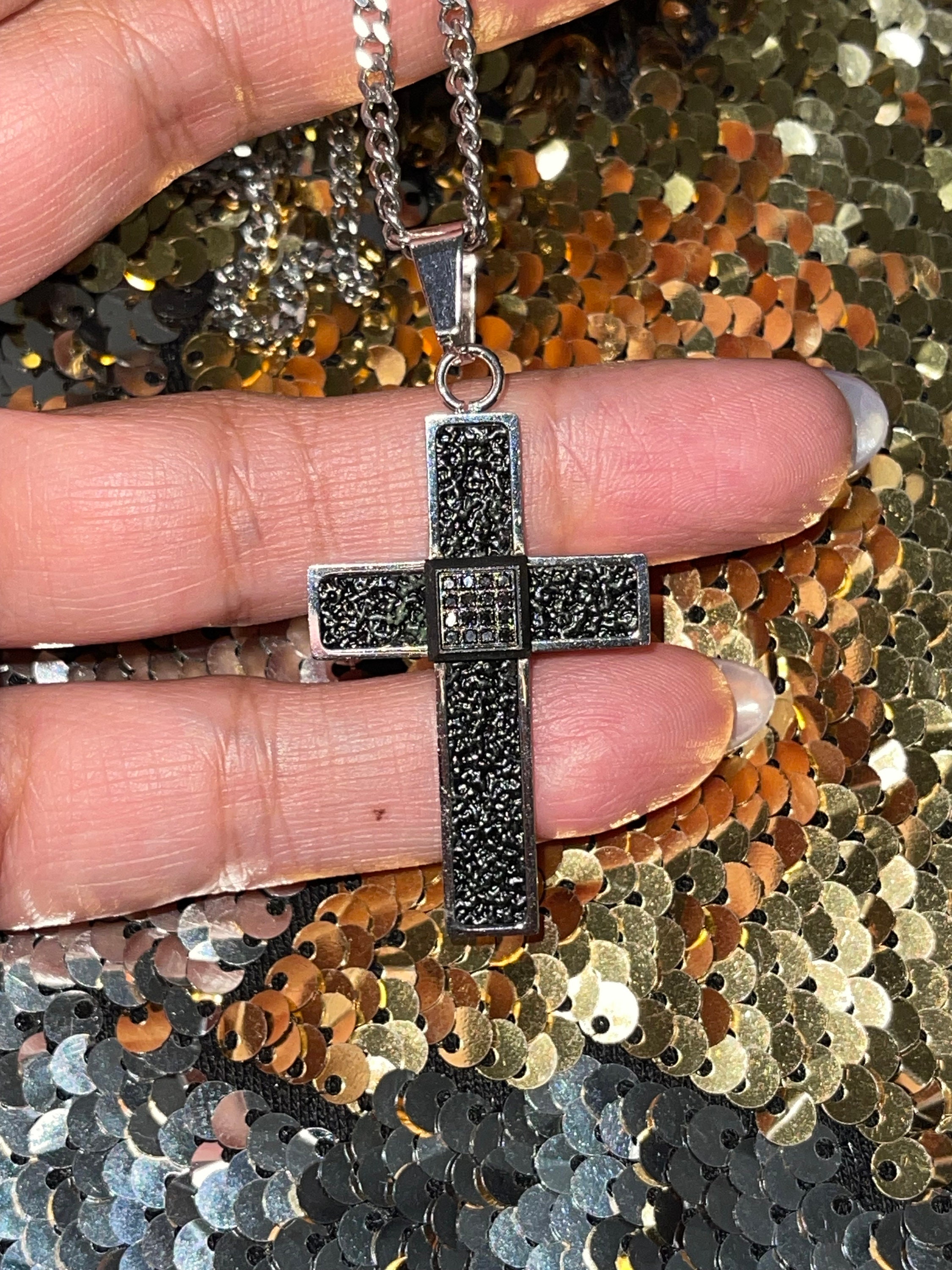 Mens black shop diamond cross