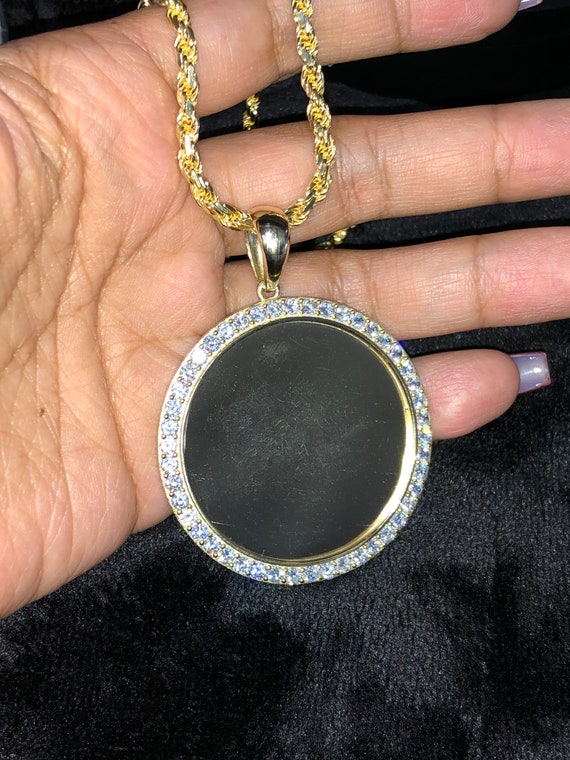 Large 10k Gold Tone Memory Pendant 925 