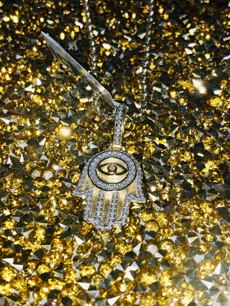 Real Diamond Pendant Hamsa Pendant Evil Eye Genuine Natural Etsy