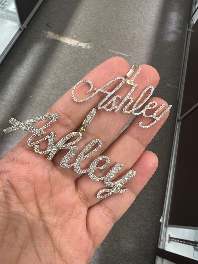 10K Solid Gold Name Plate Pendant Necklace Real Diamond Name Etsy