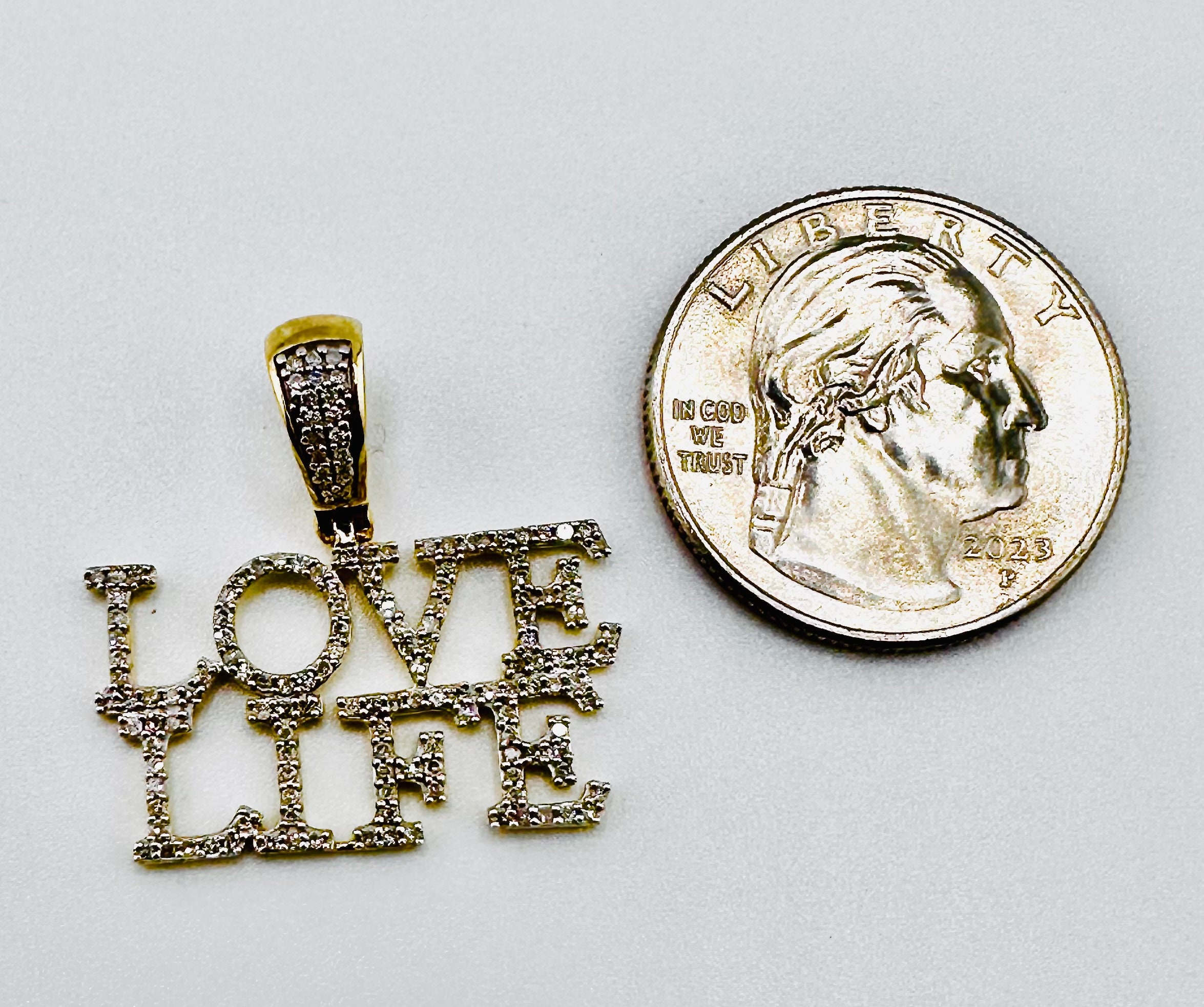 10k Real Gold Real Diamond Pendant Love Life Solid Gold photo
