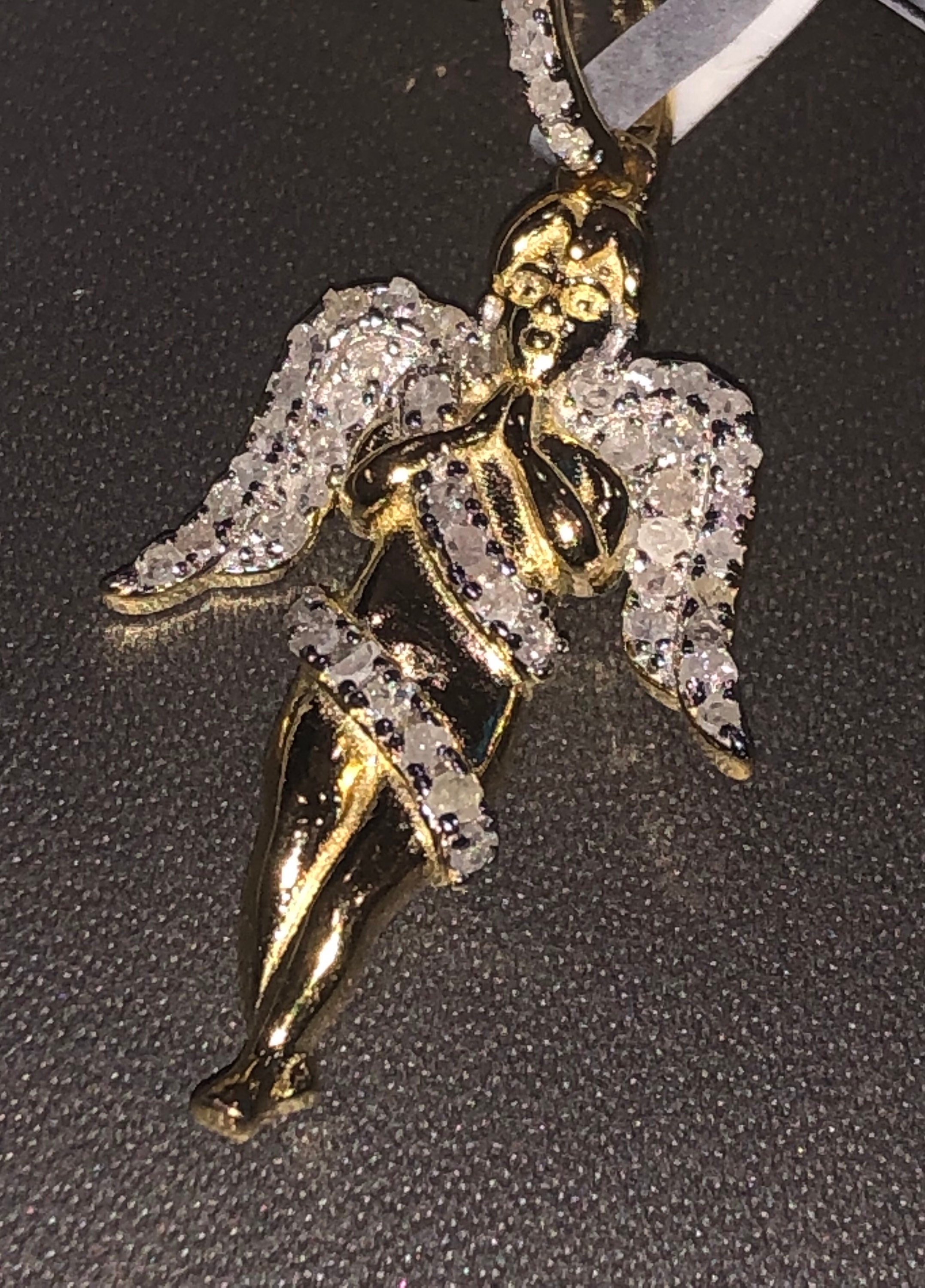 Diamond Angel Pendant Charm 10k Gold Vermeil Diamond - Etsy