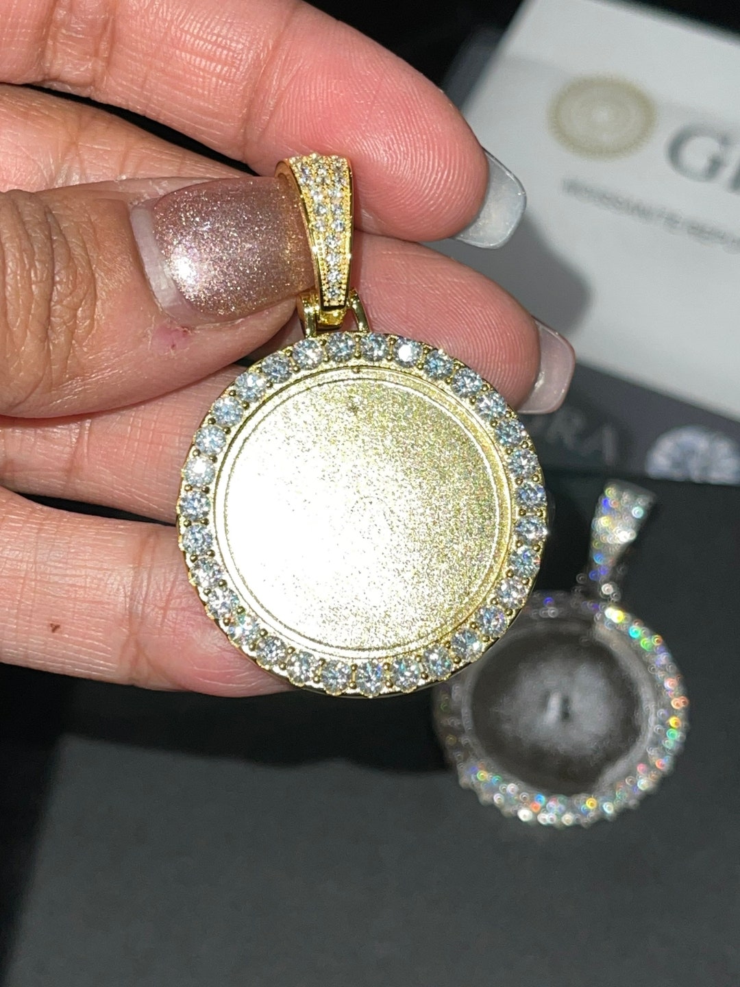 VVS Certified Lab Grown Diamond Memory Pendant, Picture Charm, Keepsake Memorial Pendant, 10K