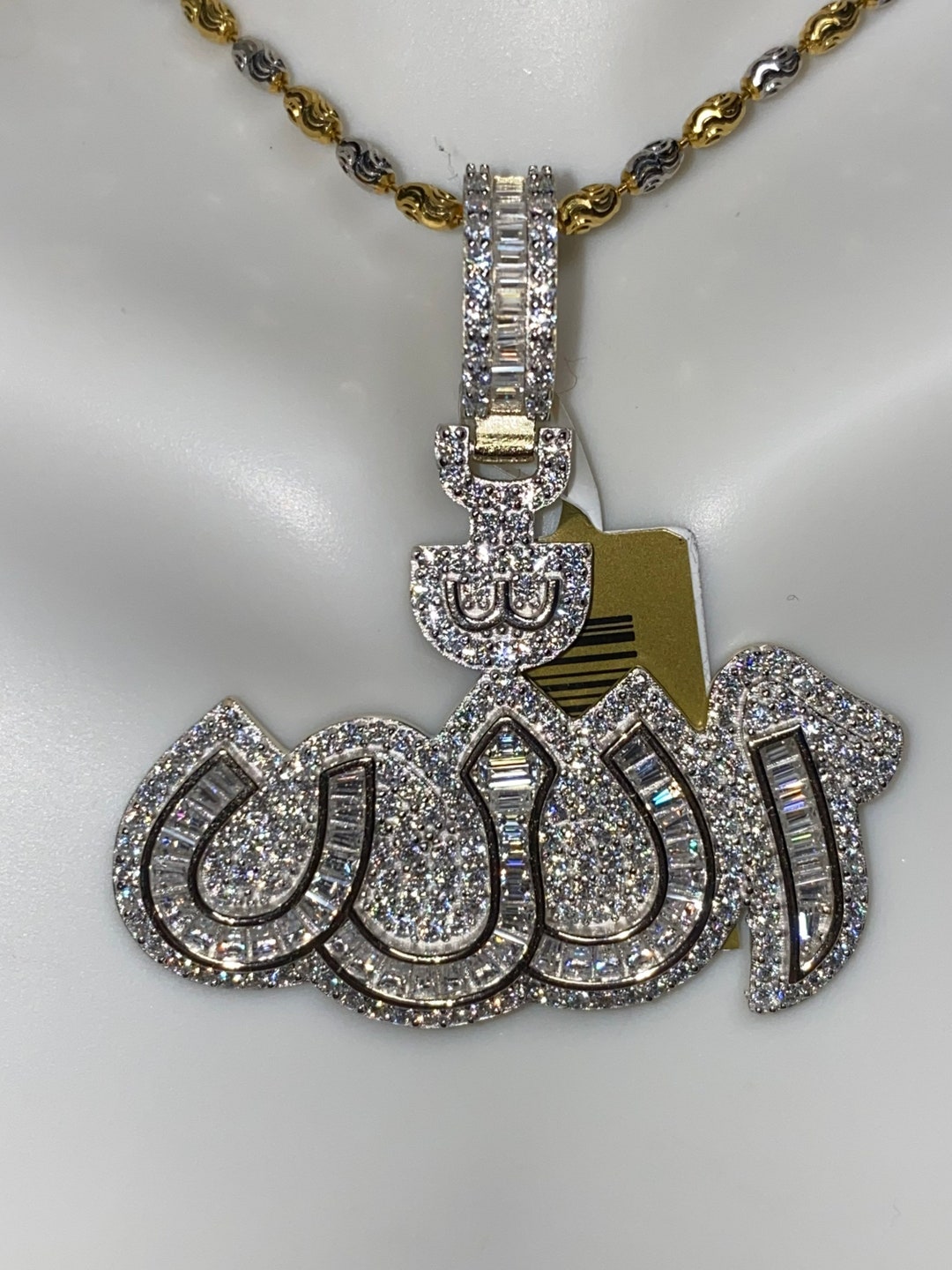 14k Gold Vermeil 925 VVS GRA Certified 4cttw Moissanite Diamond Allah Pendant, Custom Hip Hop