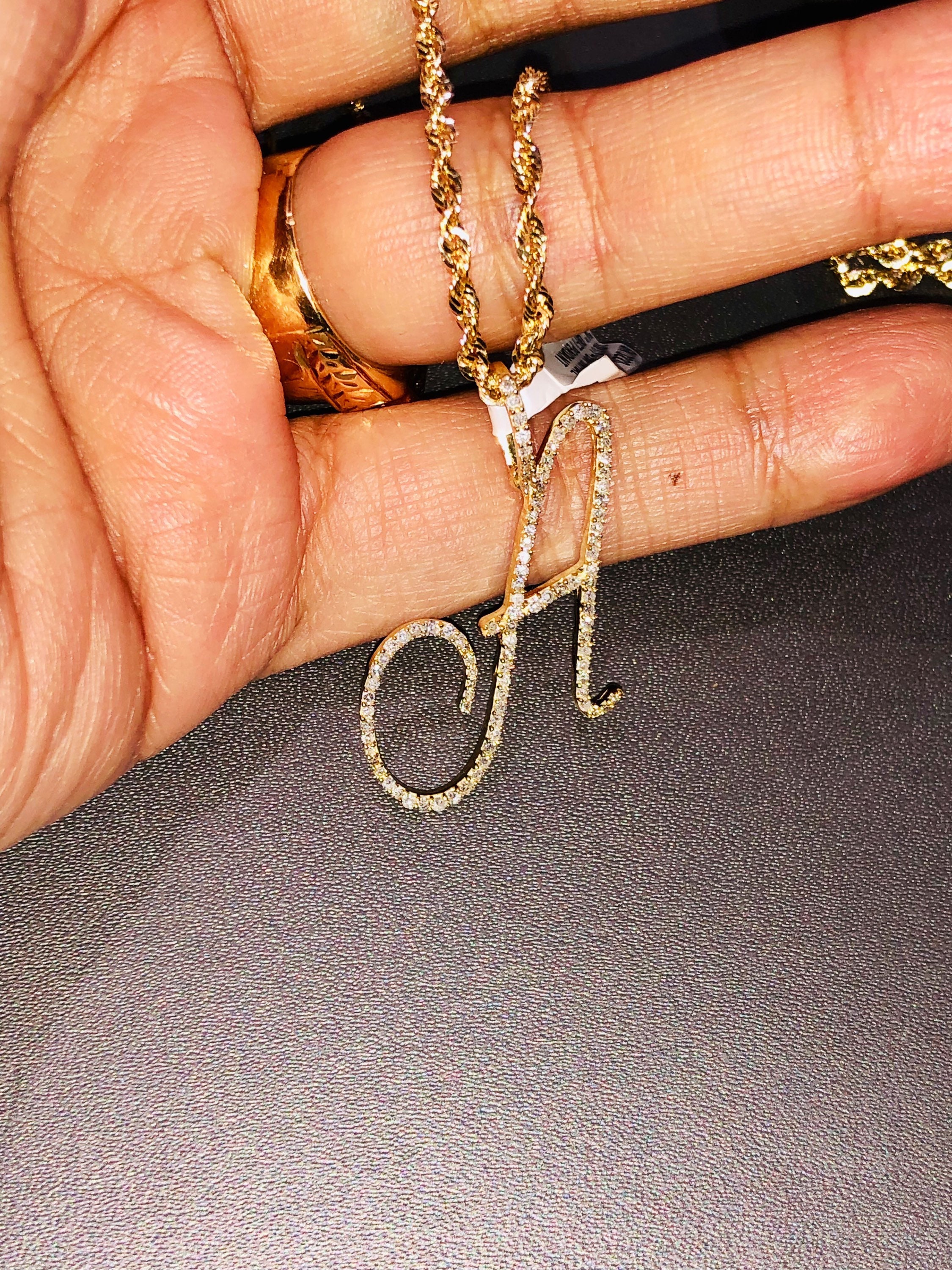 10K Solid Gold Monogram Pendant Necklace | Diamond Letter Pendant | Initial Necklace | Name Pendant Necklace | Letter Charm Pendant Necklace