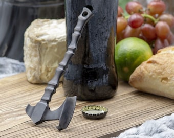 Hand Forged, Carbon Steel Battle Axe Bottle Opener | Vikings Accessories | Miniature Axe | Iron Beer Bottle Opener