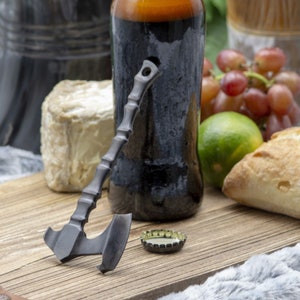 Hand Forged, Carbon Steel Battle Axe Bottle Opener | Vikings Accessories | Miniature Axe | Iron Beer Bottle Opener