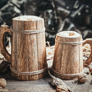 Wooden Beer Mug - 100% Handcrafted Viking Tankard - Includes Medieval Gift Sack - Multiple Sizes