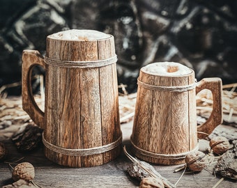 Dicunoy Viking Beer Mug Wooden 17oz Stainless Steel Viking Barrel