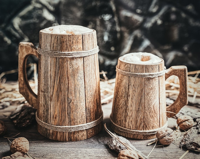 Wooden Beer Mug - 100% Handcrafted Viking Tankard - Includes Medieval Gift Sack - Multiple Sizes