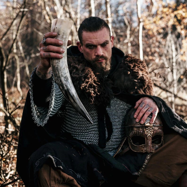 Viking Drinking Horn with Fitted Stand & Genuine Leather Belt Holster - Multiple Sizes Options - Pick Your Color image 9