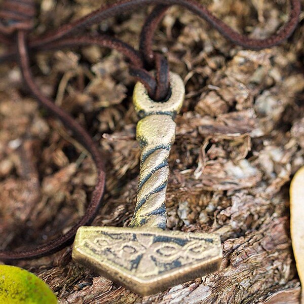 Hand Forged Brass Pendant Necklace - Mjolnir Pendant -  God of Thunder Thor's Hammer - Hand Crafted - Cosplay Accessories