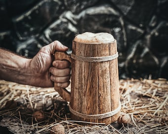 Wooden Beer Mug - 100% Handcrafted Viking Tankard - Includes Medieval Gift Sack - Multiple Sizes