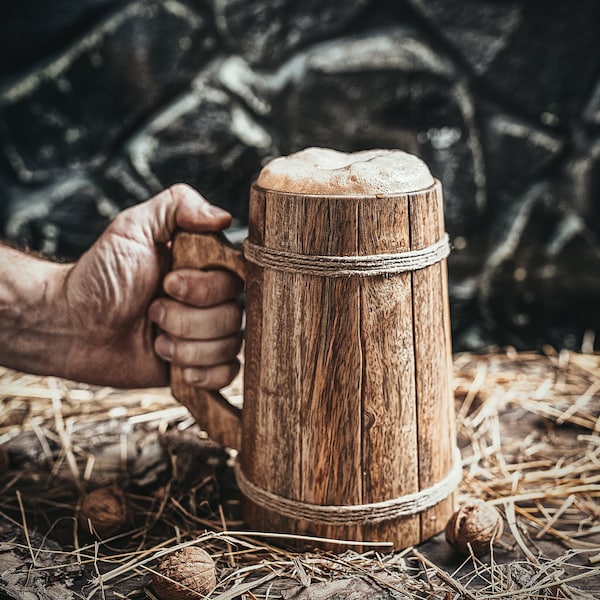 Wooden Beer Mug - 100% Handcrafted Viking Tankard - Includes Medieval Gift Sack - Multiple Sizes