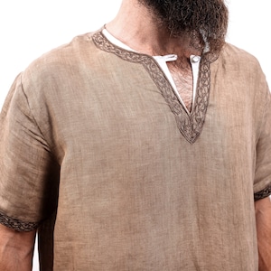 Viking Tunic 100% Premium Linen Fabric Long and Shortsleeve Options Loom Woven Viking Reenactment Shirt Naturally Died Fabric Bild 9