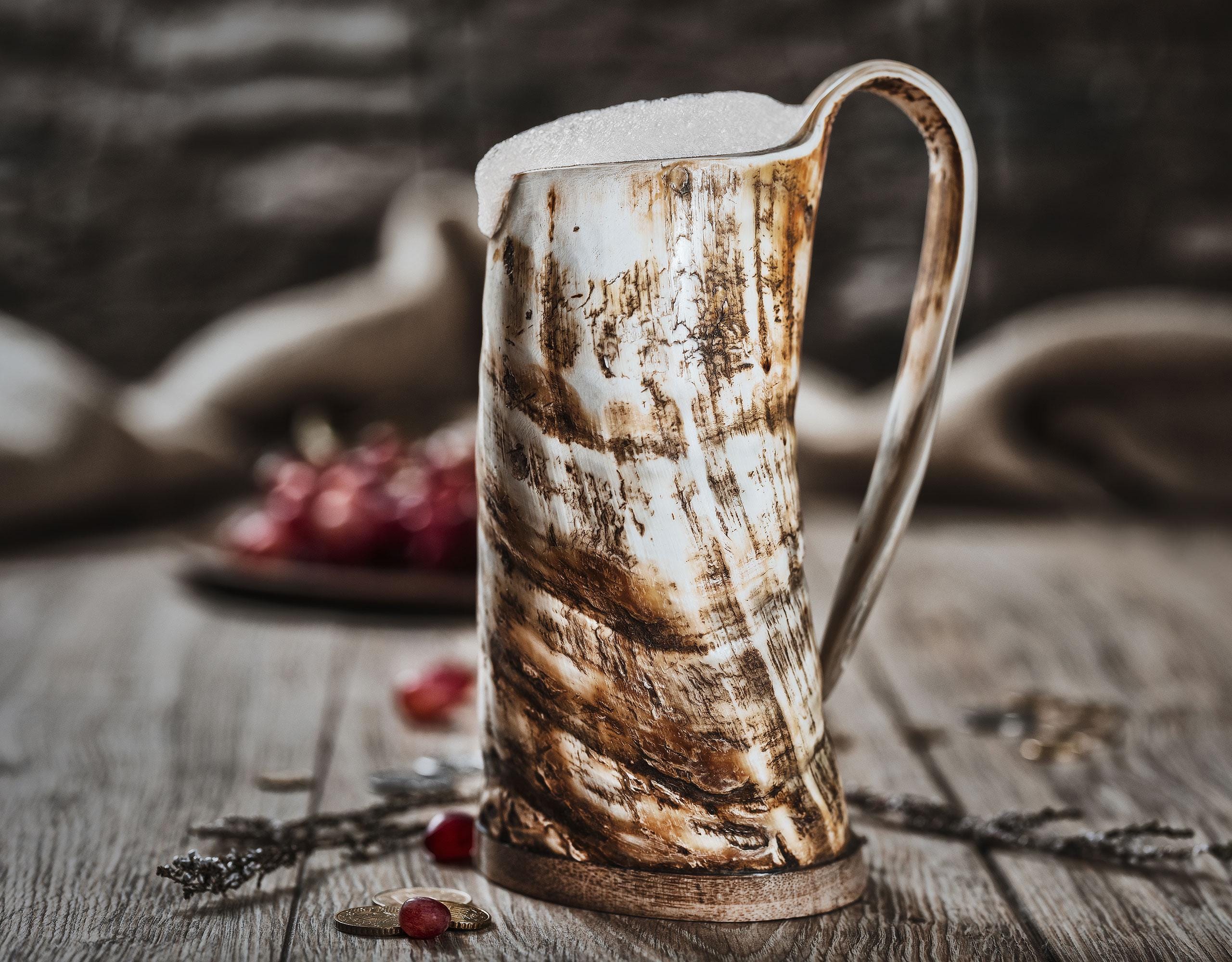 Viking Horn Mug - 100% Authentic 16-20oz Ultimate Unique Handmade Viking Ox Horn Norse Mug For Hot & Cold Drinks-Gift For Men And Women- Food Grade Medieval Style Man's Beer - View #5