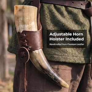 Viking Drinking Horn with Fitted Stand & Genuine Leather Belt Holster - Multiple Sizes Options - Pick Your Color image 2