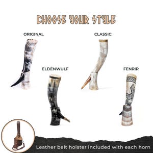 Viking Drinking Horn with Fitted Stand & Genuine Leather Belt Holster - Multiple Sizes Options - Pick Your Color image 6