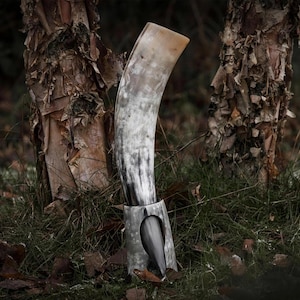 Viking Drinking Horn with Fitted Stand & Genuine Leather Belt Holster - Multiple Sizes Options - Pick Your Color image 8