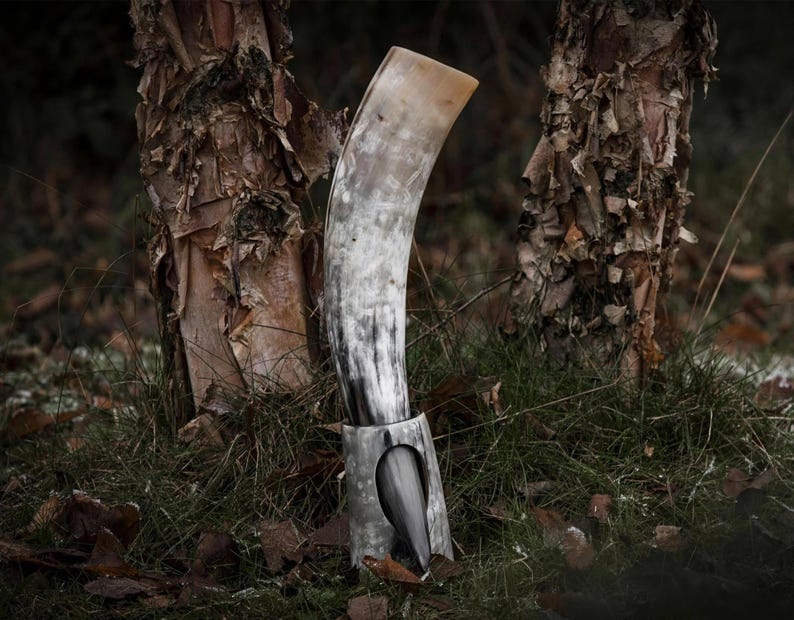Viking Drinking Horn with Fitted Stand & Genuine Leather Belt Holster - Multiple Sizes Options - Pick Your Color image 8