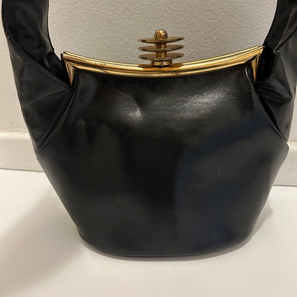 Fabulous Art Deco Vintage Little Black Bucket Purse Handbag