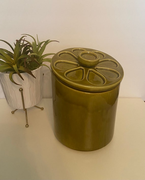 Vintage Mid Century Green Lotus Cookie Jar Etsy