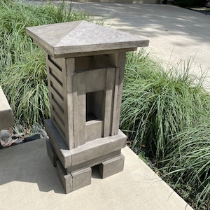 Arts and Crafts Garden Lantern - Modern Farmhouse Patio Light - Handmade Home Decor - Concrete Pagoda 23.5 in Modern Mission Style