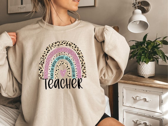Teacher Sweatshirt Teacher Sweater Boho Rainbow Teacher Sweater Gift for Teacher Cute Teaching Pullover Teaching Shirt Teacher Shirt Etsy