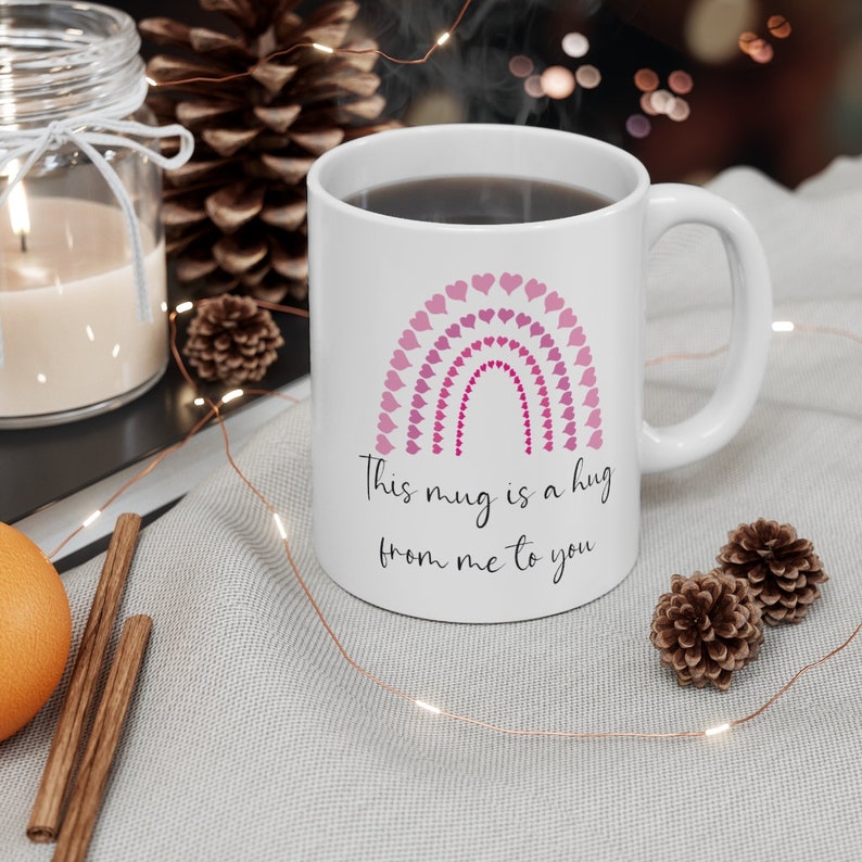 Câlin dans une tasse, tasse de coeur rétro, tasse de café mignonne, tasses avec des énonciations, tasse de café d'amour, tasse de café d'arc-en-ciel de coeur, tasse de café de Valentine image 2